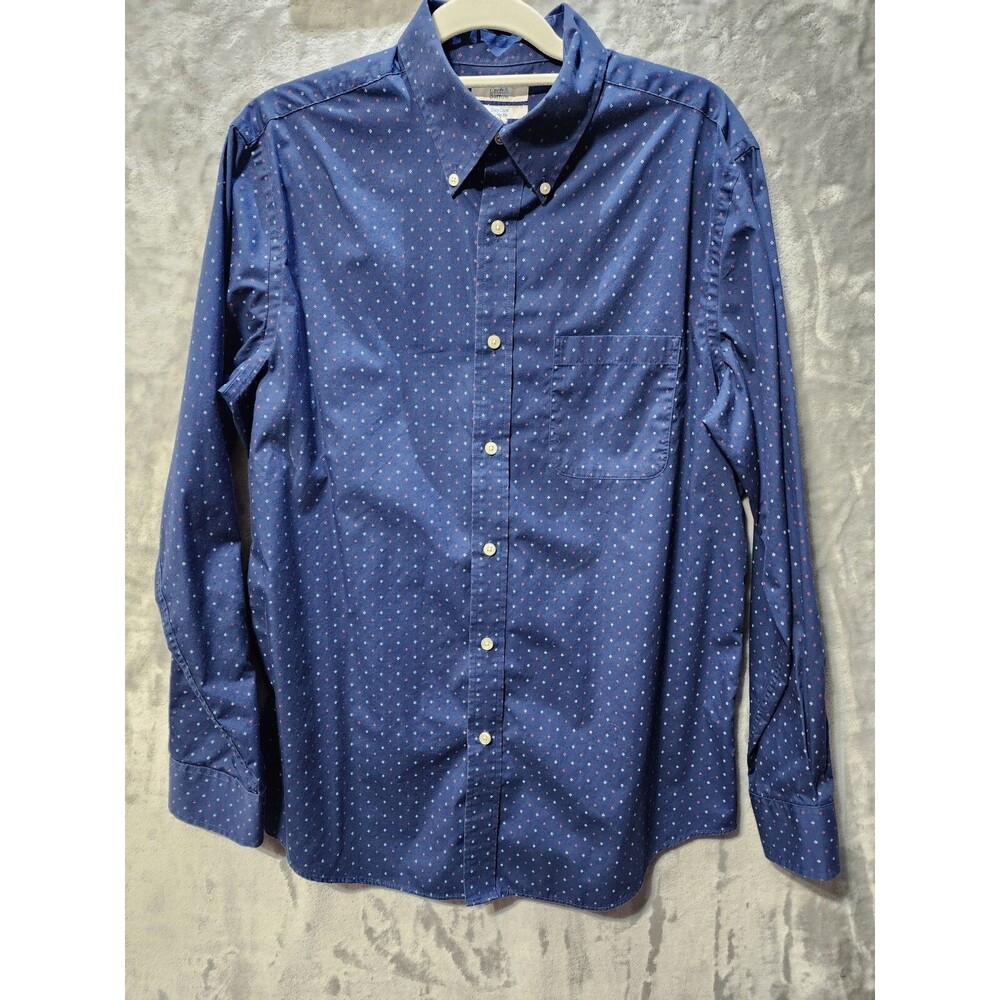 Croft & Barrow Mens 16 Blue Red Dot Button Down Shirt Classic Casual Work
